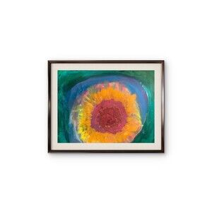 Original Art 14x11  Expressionism Abstract on PaperRed Yellow Sunflower on Field